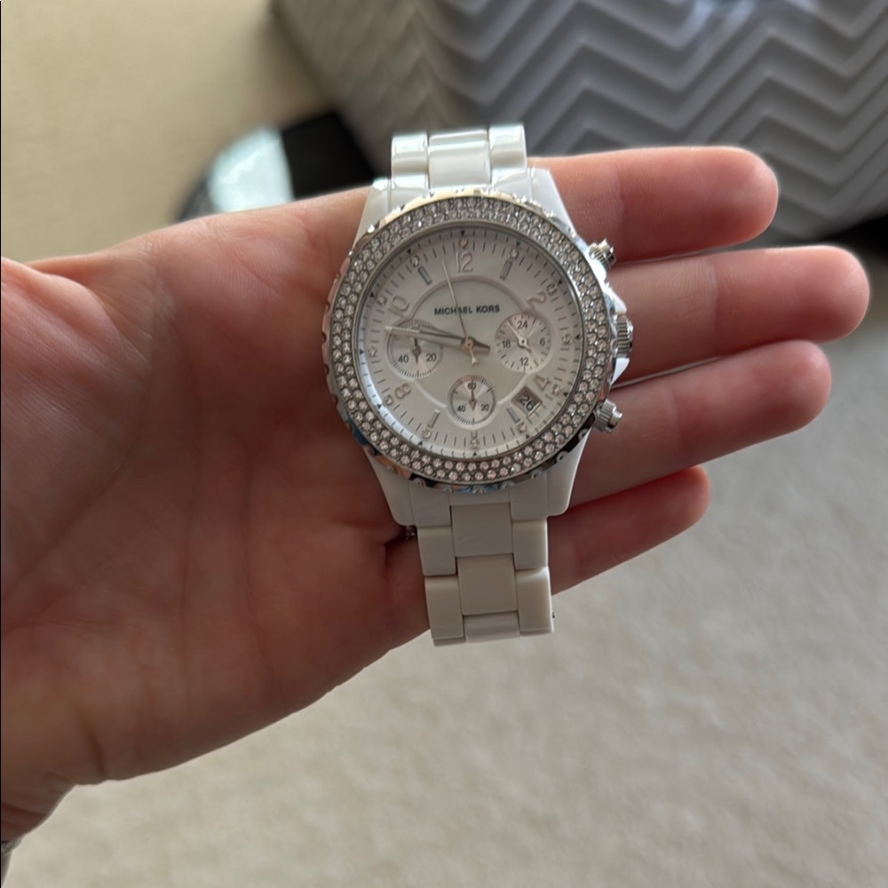 Michael Kors White Watch with Crystal Accents